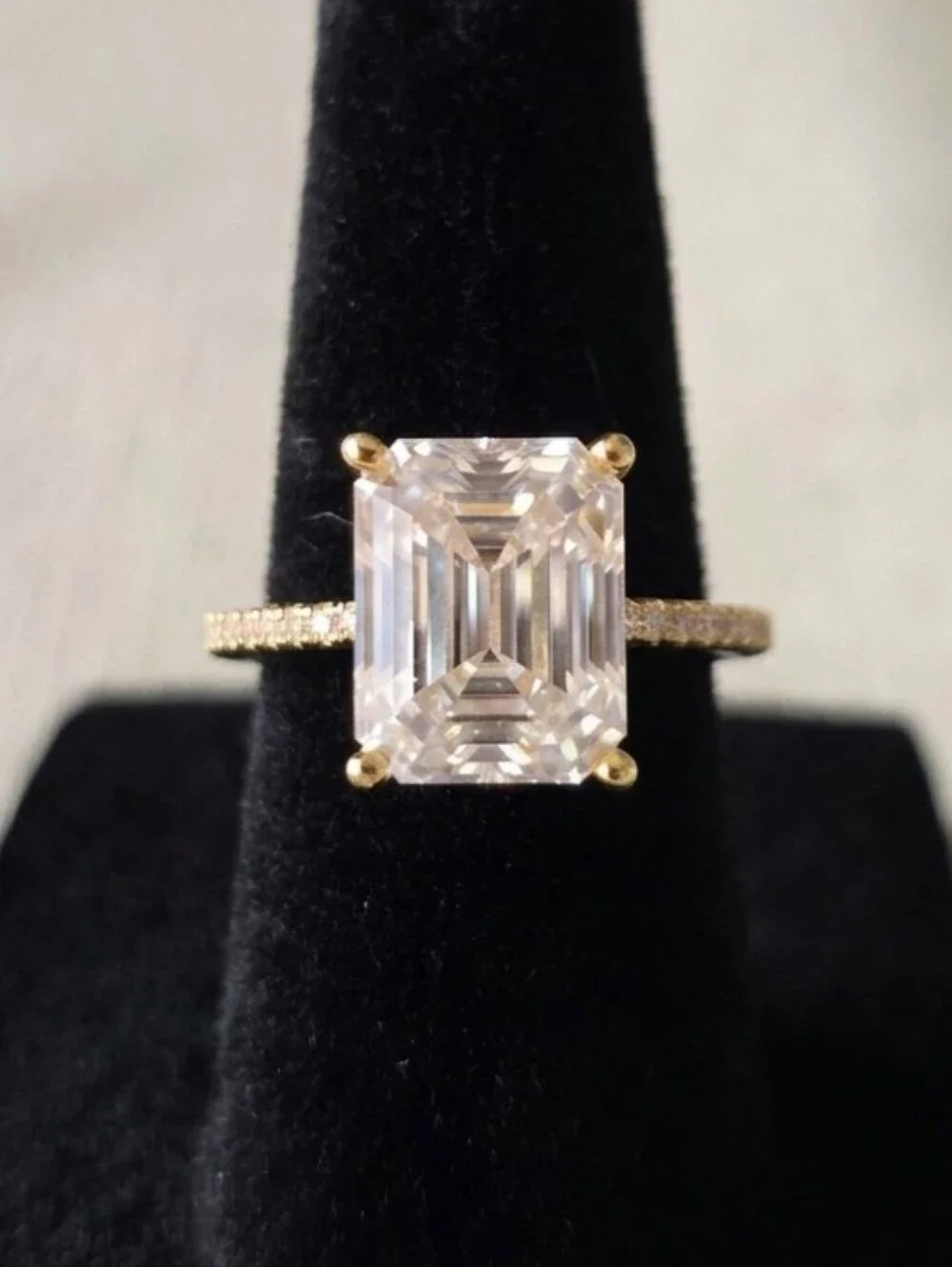 4 CT Radiant Emerald Moissanite Engagement Ring 18k gold plated over S925